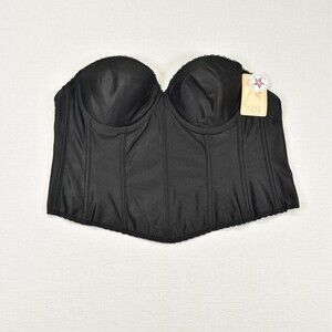 Vintage Empire Intimates Black Satin Strapless Longline Bustier Corset NWT 42D